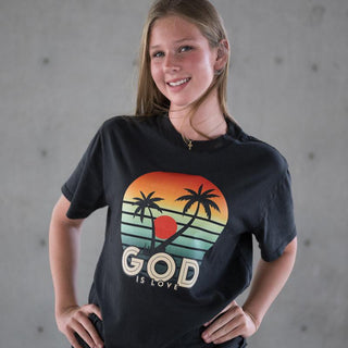 God is Love Sunset and Palms Oversized faded t-shirt