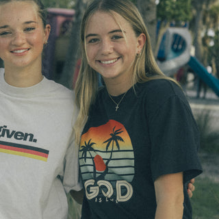 God is Love Sunset and Palms Oversized faded t-shirt